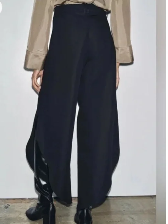 Zara NWT ZW Collection wide leg linen
blend pants with vents black 8092/015 - Picture 7 of 10